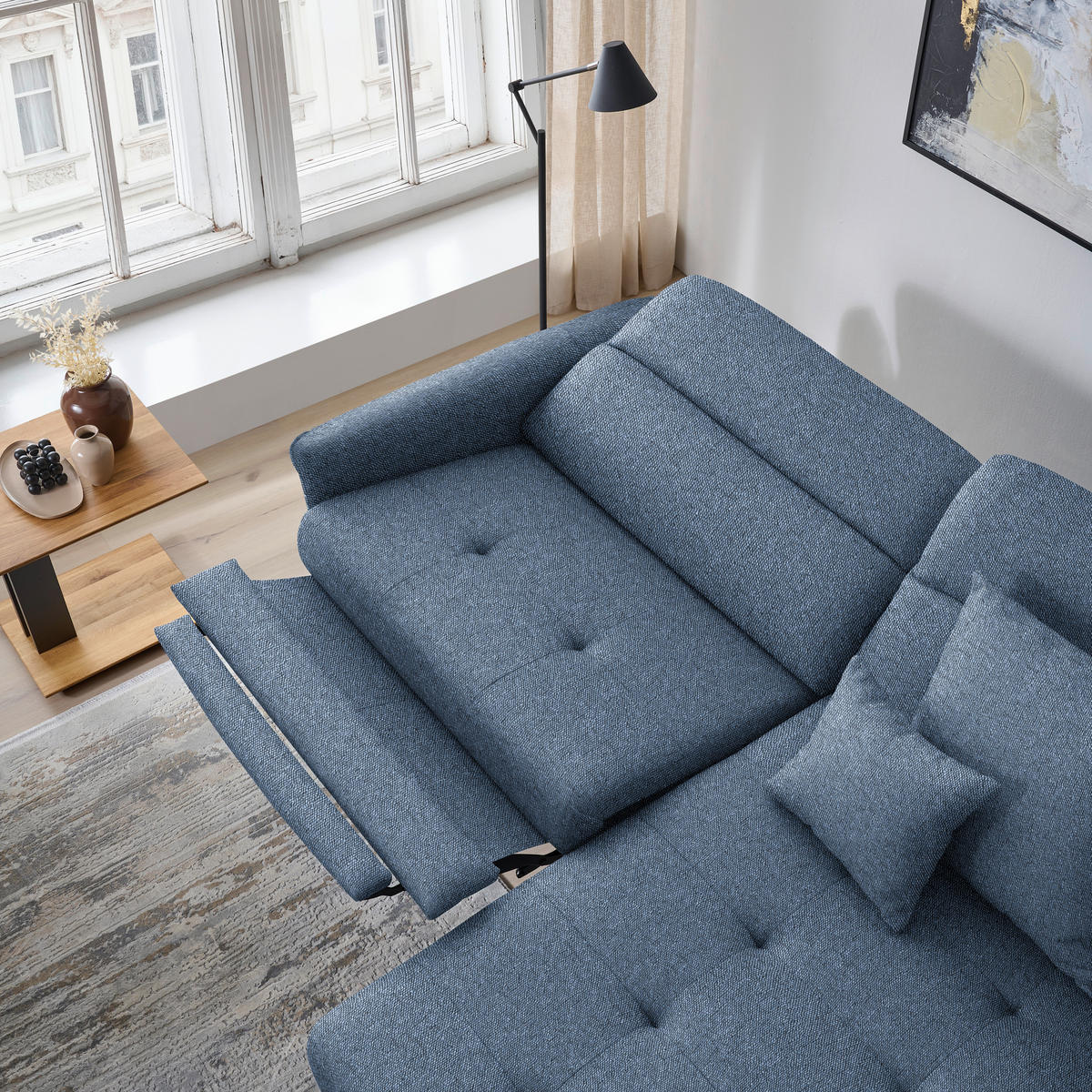 ECKSOFA Flachgewebe Blau  - Blau/Schwarz, Design, Textil/Metall (246/175cm) - Celina