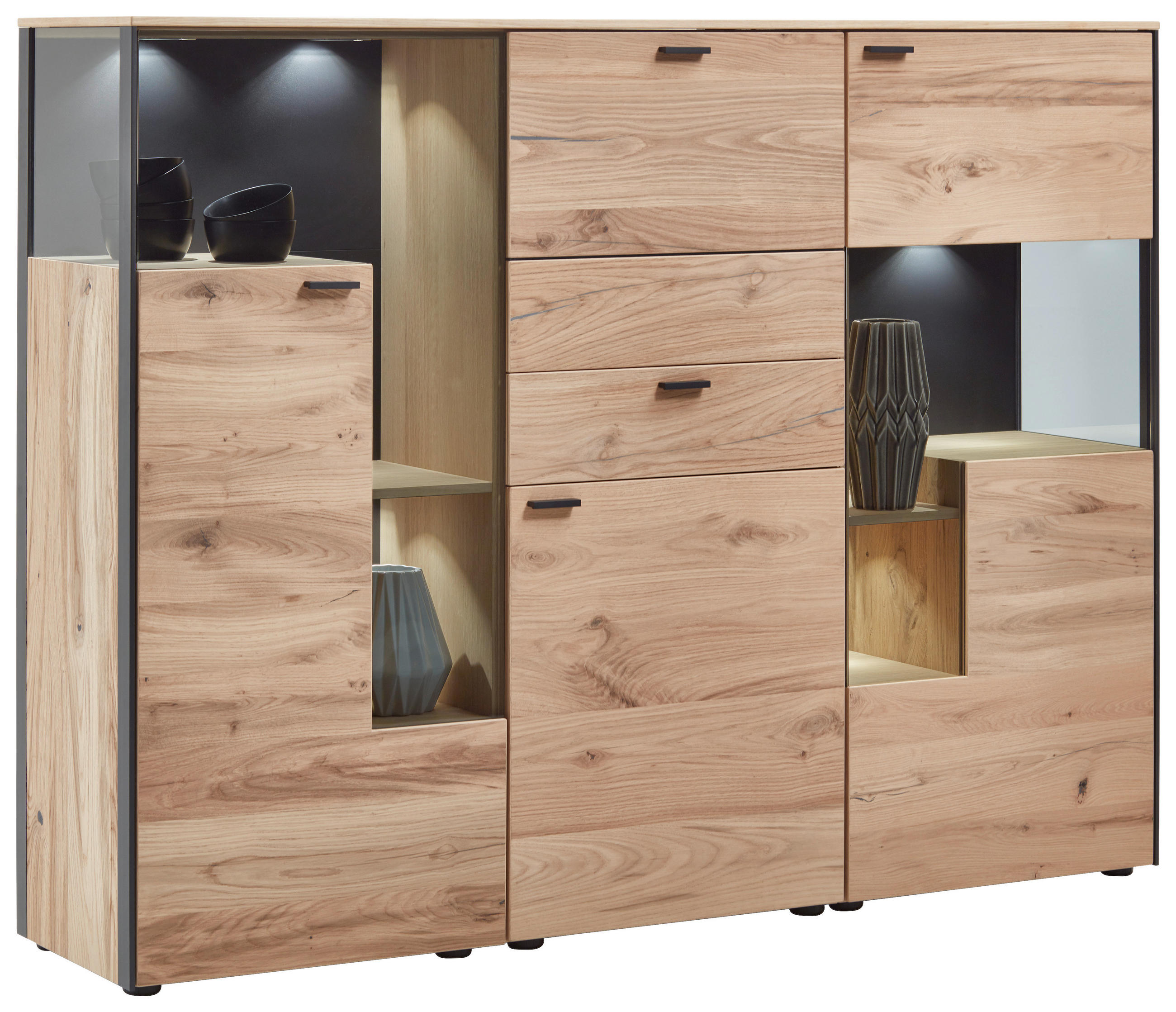 HIGHBOARD Anthrazit, Eichefarben  182/139/43 cm  - Eichefarben/Anthrazit, Design, Glas/Holz (182/139/43cm) - Schöner Wohnen