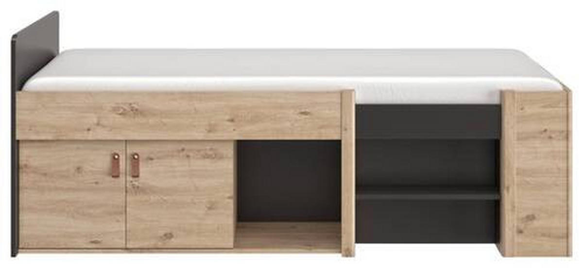 STAURAUMBETT 90/200 cm  in Eiche Artisan  - Schwarz/Eiche Artisan, MODERN, Holzwerkstoff (90/200cm) - MID.YOU
