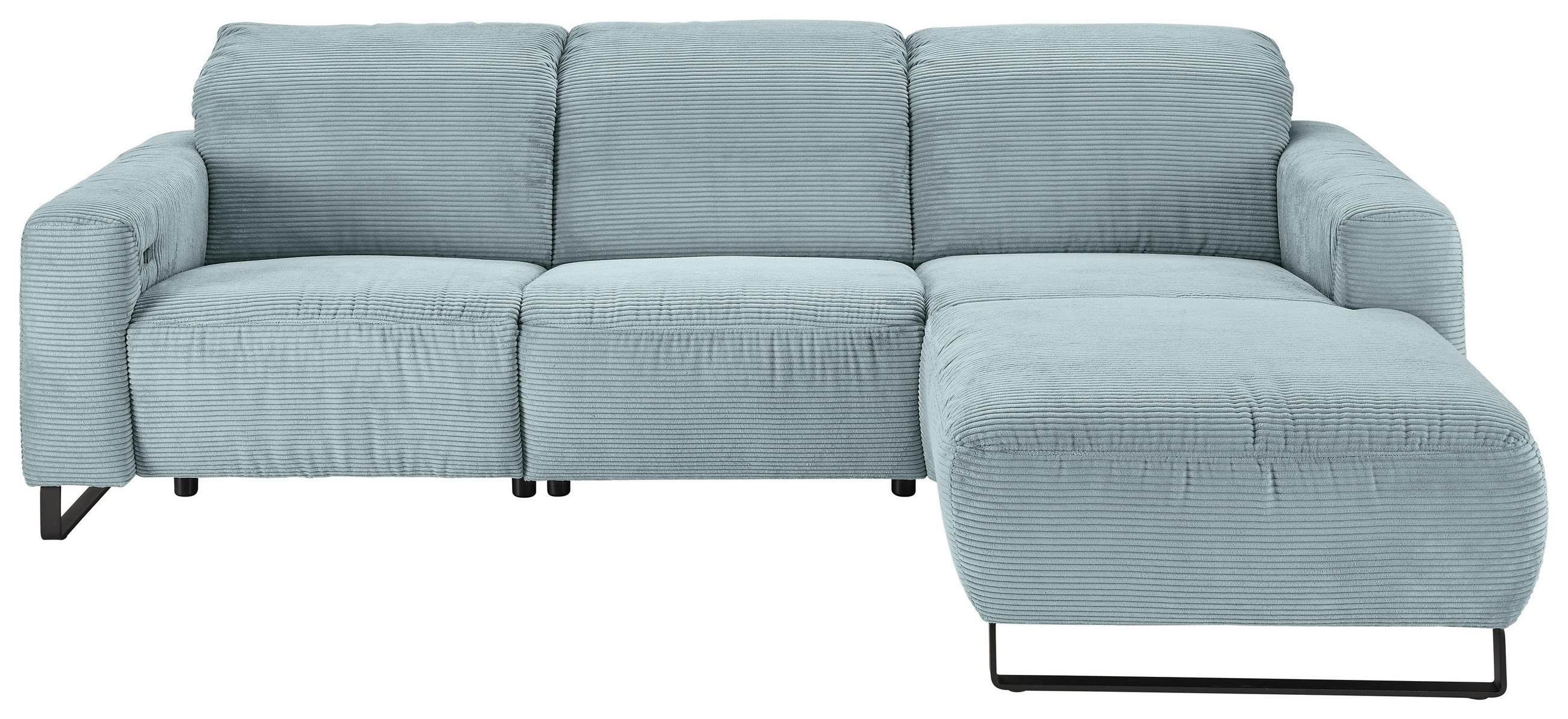 ECKSOFA Hellblau Cord Rücken echt, Relaxfunktion, Kopfteilverstellung  - Schwarz/Hellblau, KONVENTIONELL, Textil/Metall (266/180cm) - Hom`in