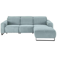 ECKSOFA Hellblau Cord Rücken echt, Relaxfunktion, Kopfteilverstellung  - Schwarz/Hellblau, KONVENTIONELL, Textil/Metall (266/180cm) - Hom`in