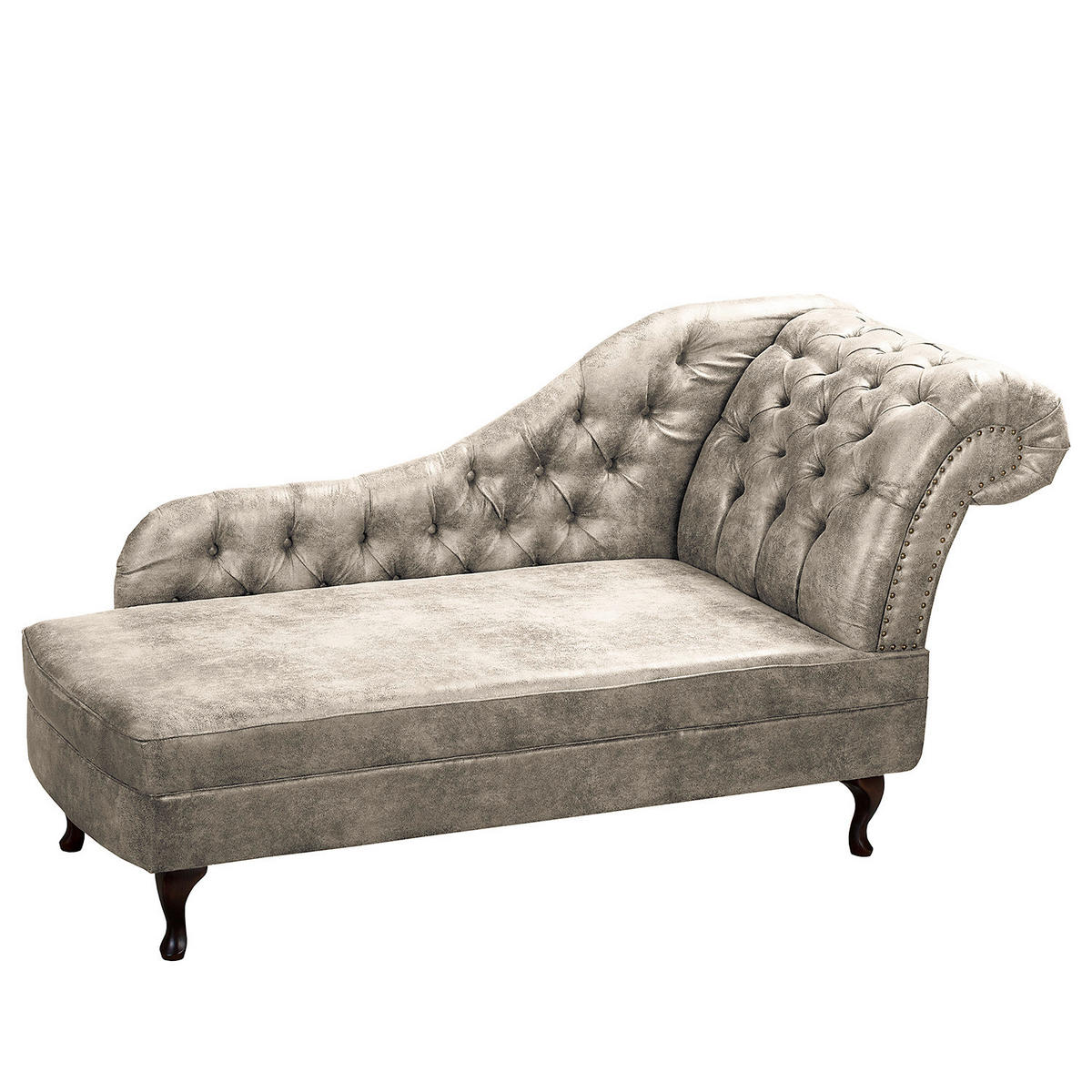 RÉCAMIERE Lederlook Hellgrau  - Hellgrau/Braun, Design, Holz/Textil (185/93/75cm) - Livetastic