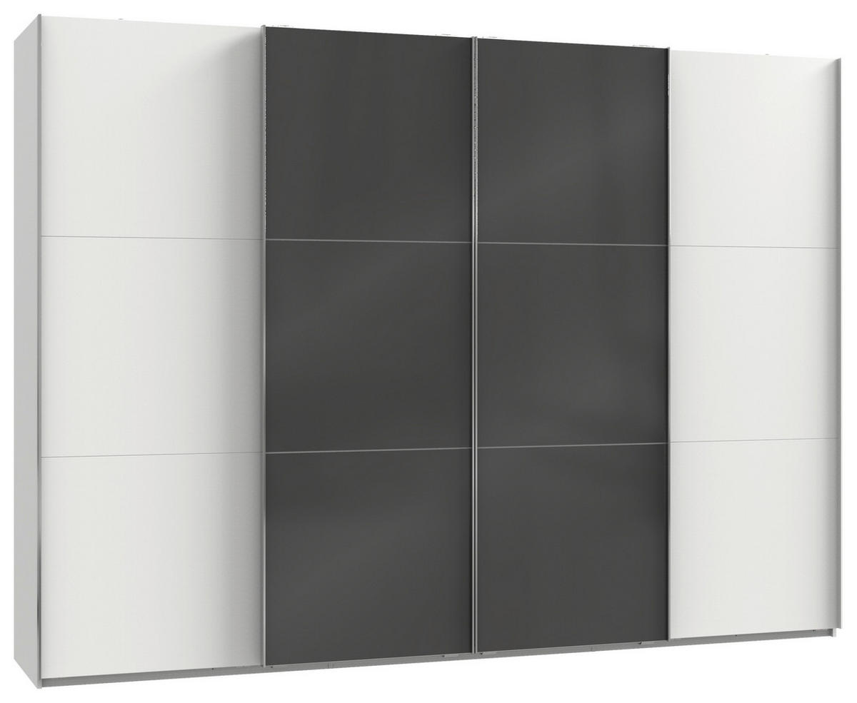 SCHWEBETÜRENSCHRANK 300/216/65 cm 4-türig Grau, Weiß  - Chromfarben/Weiß, MODERN, Holzwerkstoff (300/216/65cm) - MID.YOU