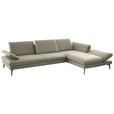 ECKSOFA in Echtleder Hellgrau  308/195 cm  - Hellgrau/Schwarz, Design, Leder/Metall (308/195cm) - Dieter Knoll