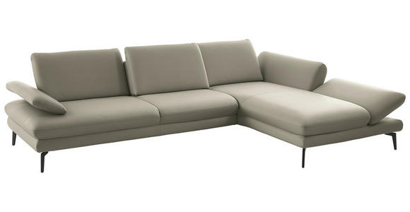 ECKSOFA in Echtleder Hellgrau  308/195 cm  - Hellgrau/Schwarz, Design, Leder/Metall (308/195cm) - Dieter Knoll