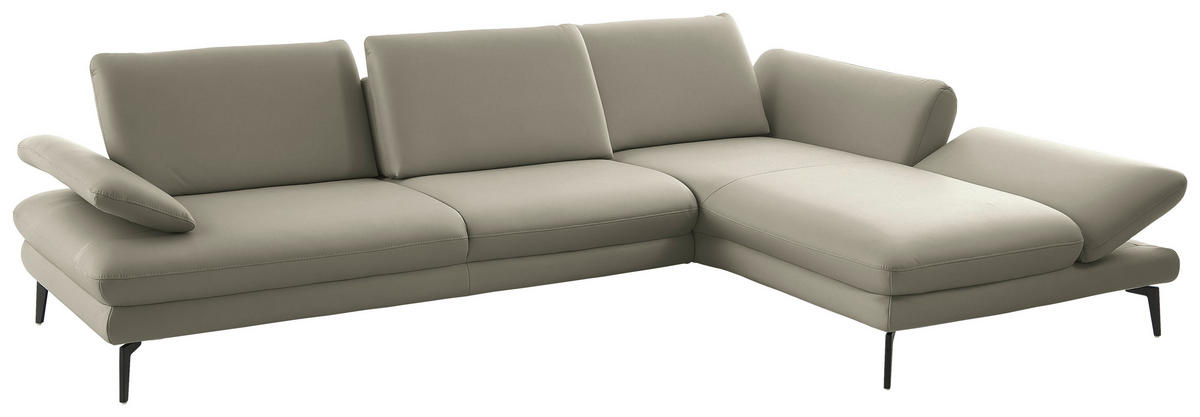 ECKSOFA in Echtleder Hellgrau  - Hellgrau/Schwarz, Design, Leder/Metall (308/195cm) - Dieter Knoll