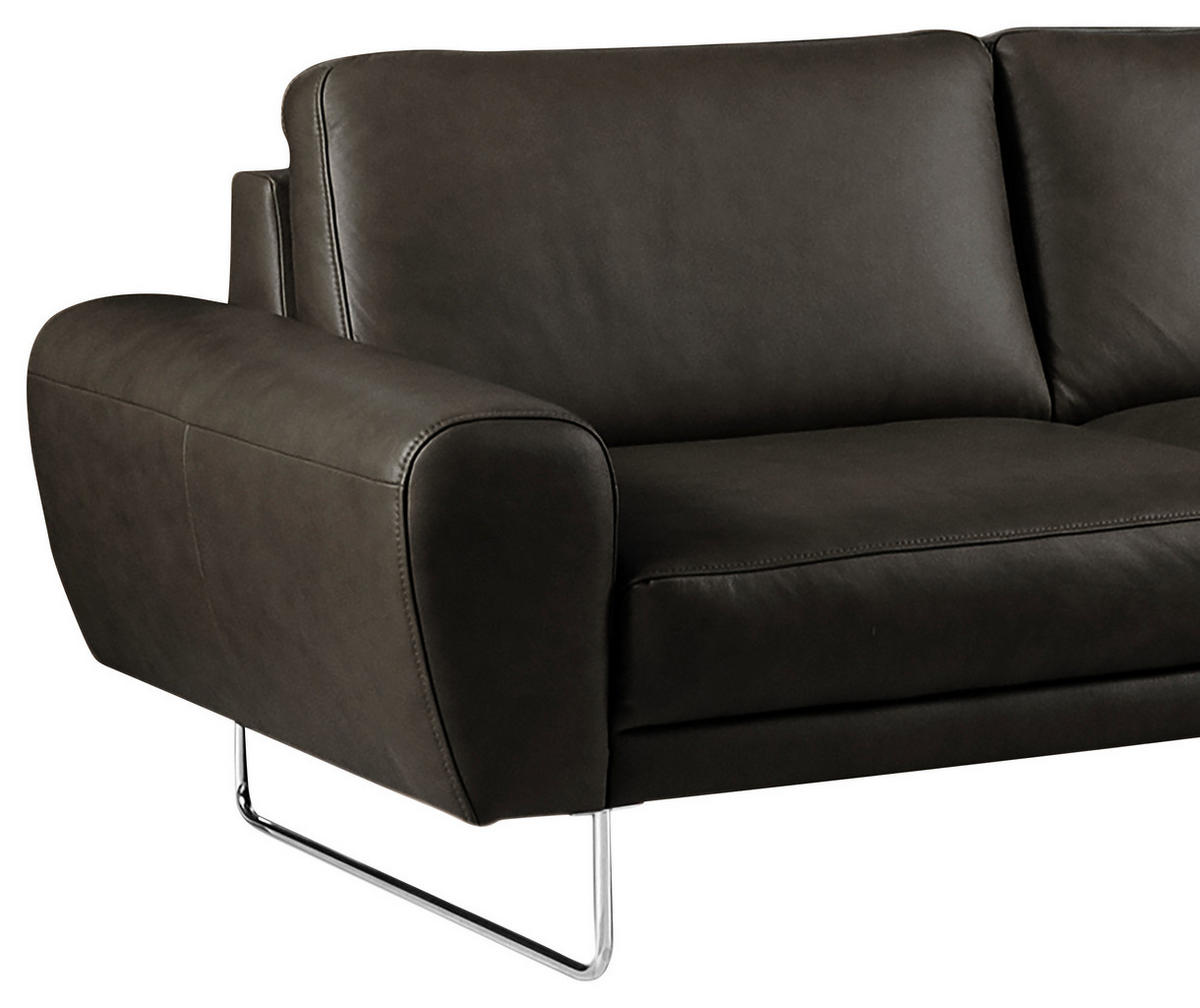 ECKSOFA in Echtleder Schwarz  273/250 cm  - Chromfarben/Schwarz, Design, Leder/Metall (273/250cm) - Livetastic