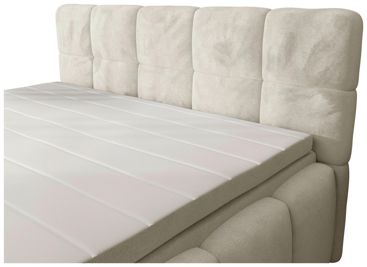 BOXBETT 200/200 cm,  in Beige, gepolstertes Kopfteil, Bettkasten, Topper, Matratzen, H3 + H3 = fest  - Beige/Schwarz, MODERN, Kunststoff/Textil (200/200cm) - Xora