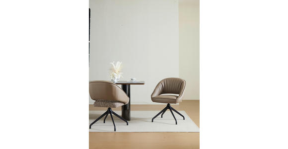 ARMLEHNSTUHL  Sitzfläche 360° drehbar, automatische Rückholfunktion  Echtleder  - Beige/Schwarz, Design, Leder/Metall (61/81/66cm) - Dieter Knoll