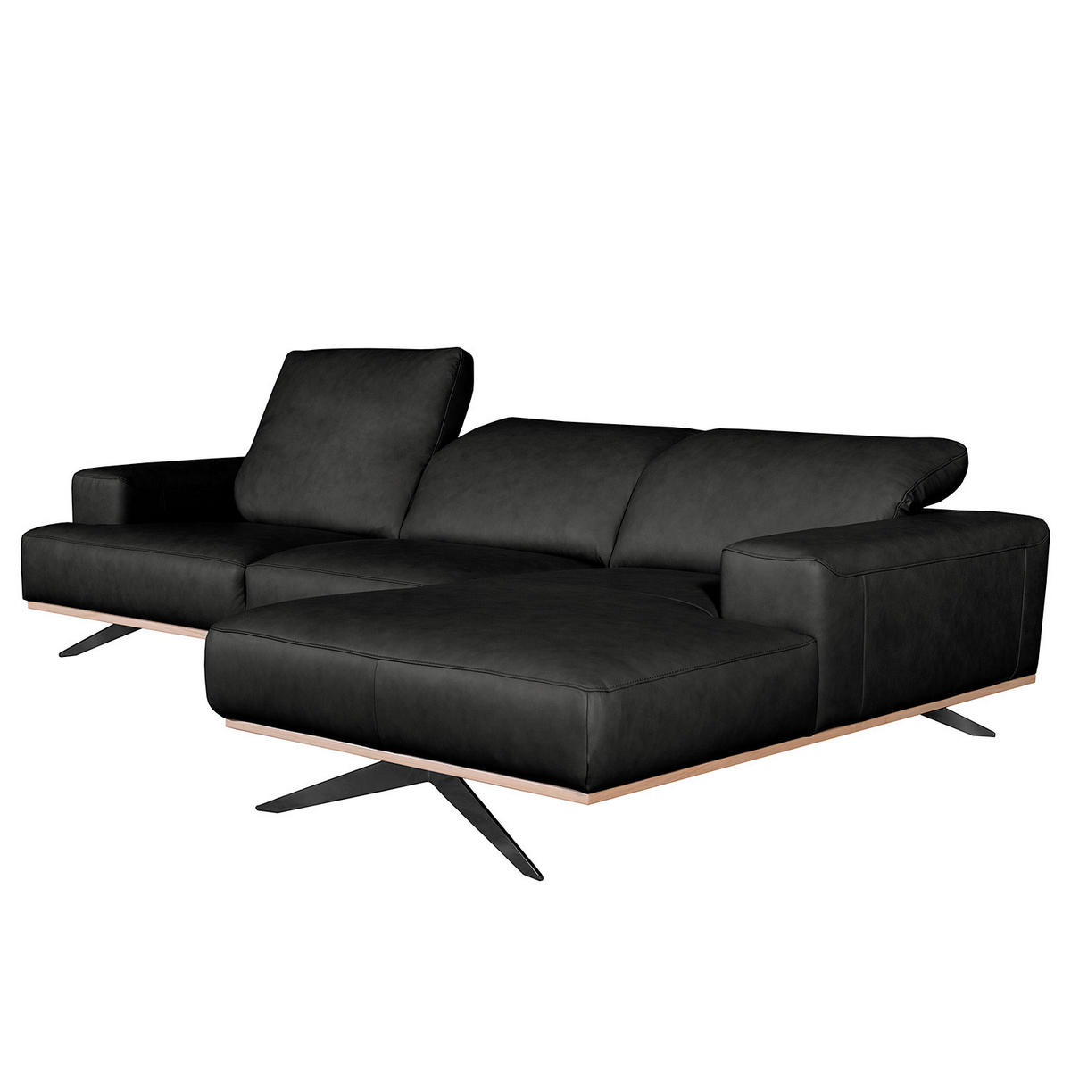 ECKSOFA  in Echtleder Schwarz  295/187 cm  - Schwarz, Design, Leder/Metall (295/187cm) - Livetastic