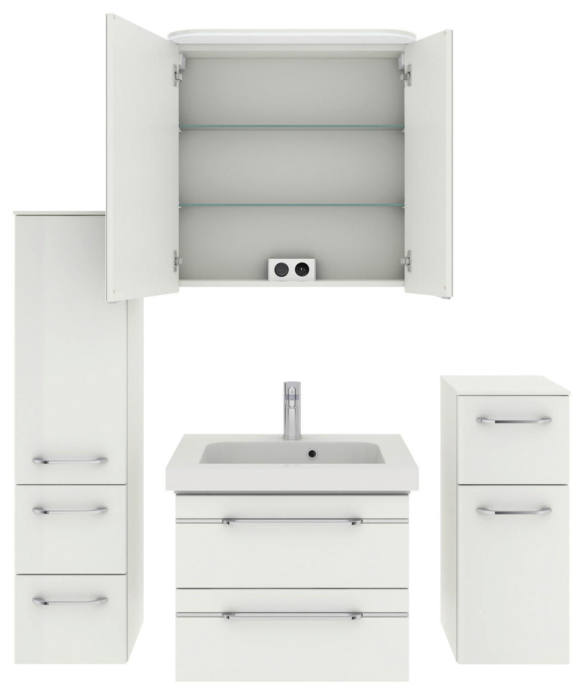 BADEZIMMER 5-teilig  in 148 cm  - Chromfarben/Weiß Hochglanz, KONVENTIONELL, Glas/Keramik (148cm) - Pelipal