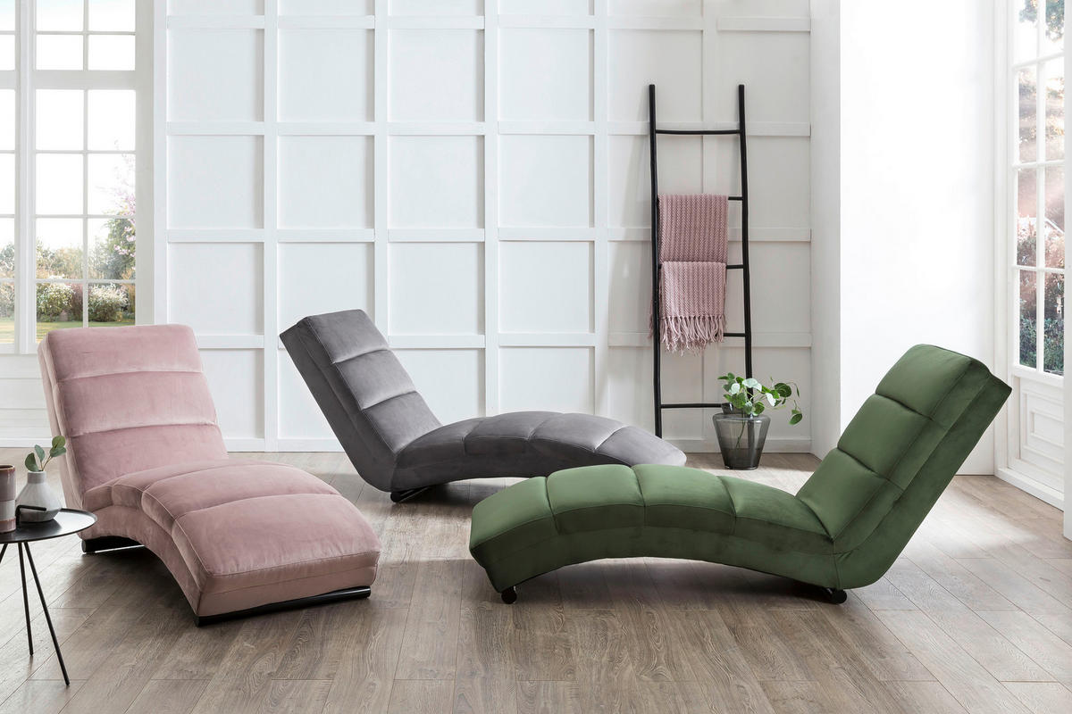 RELAXLIEGE in Samt Waldgrün  - Waldgrün/Schwarz, MODERN, Textil/Metall (170/82/60cm) - Livetastic