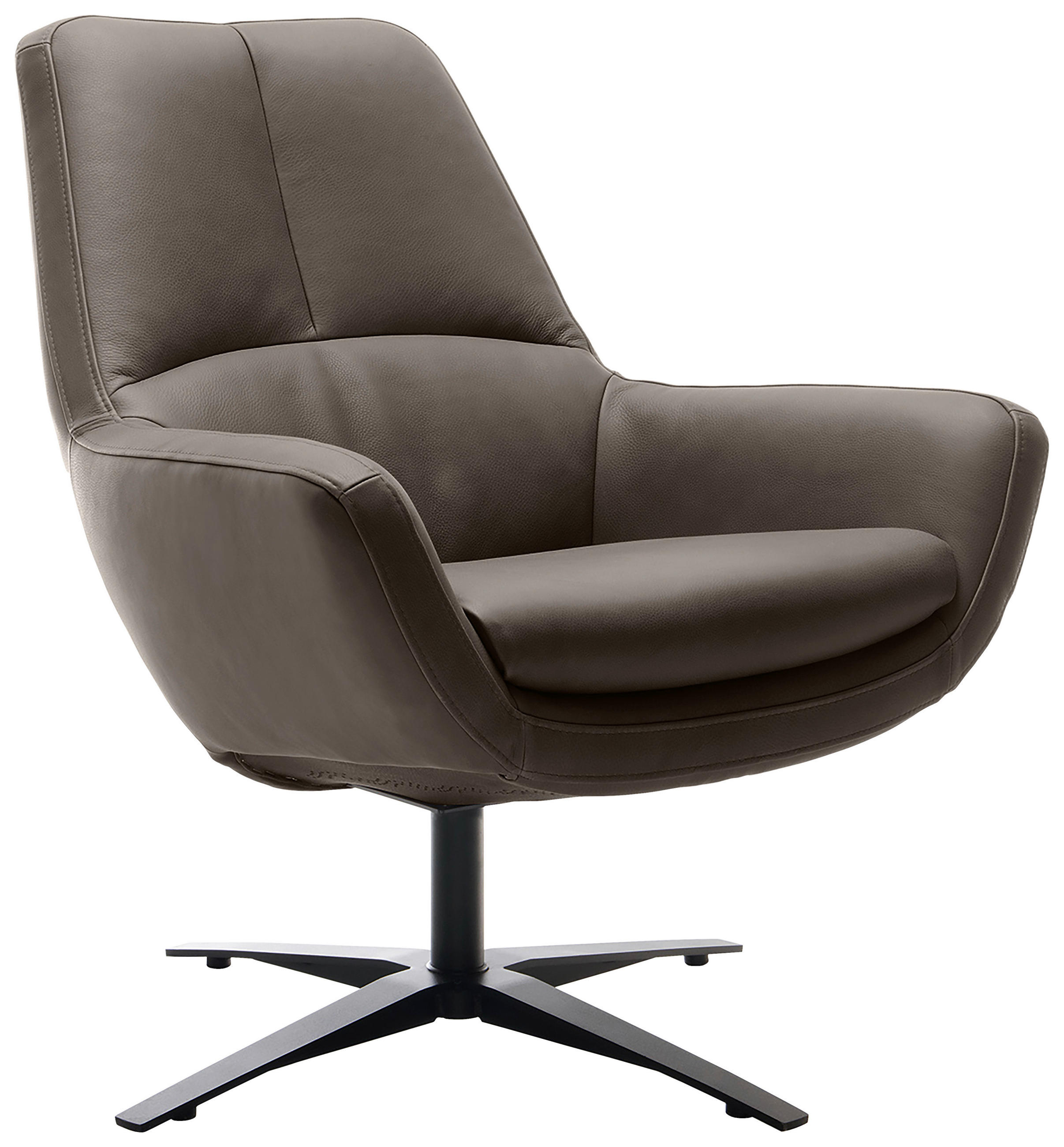 SESSEL in Echtleder Grau  - Schwarz/Grau, MODERN, Leder/Metall (81/92/83cm) - Trendmanufaktur