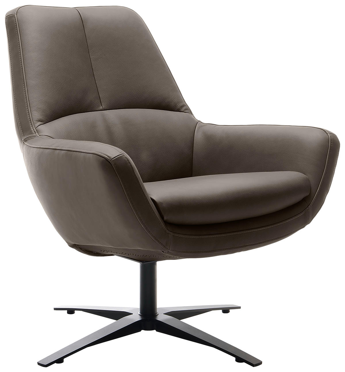 SESSEL in Echtleder Grau  - Schwarz/Grau, MODERN, Leder/Metall (81/92/83cm) - Trendmanufaktur
