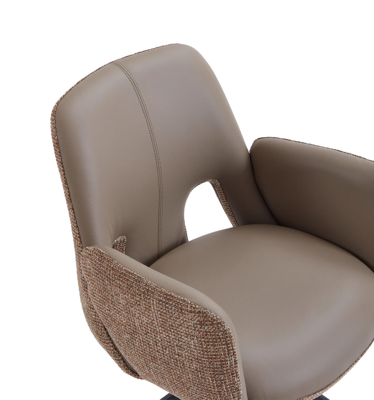 ARMLEHNSTUHL  Sitzfläche 360° drehbar, automatische Rückholfunktion Leinenoptik Echtleder  - Schwarz/Braun, Design, Leder/Textil (60/85/62cm) - Dieter Knoll