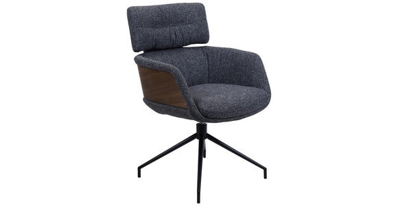 ARMLEHNSTUHL , Wippfunktion, Sitzfläche 360° drehbar, automatische Rückholfunktion , Webstoff  - Dunkelgrau/Walnussfarben, Design, Holz/Textil (62/92/66cm) - Dieter Knoll