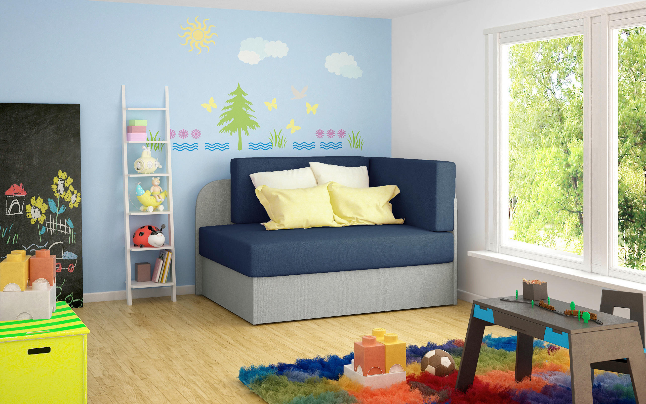 JUGEND- UND KINDERSOFA  mit Mikrovelours Blau, Grau  - Blau/Schwarz, Design, Kunststoff/Textil (104/60/75cm) - MID.YOU
