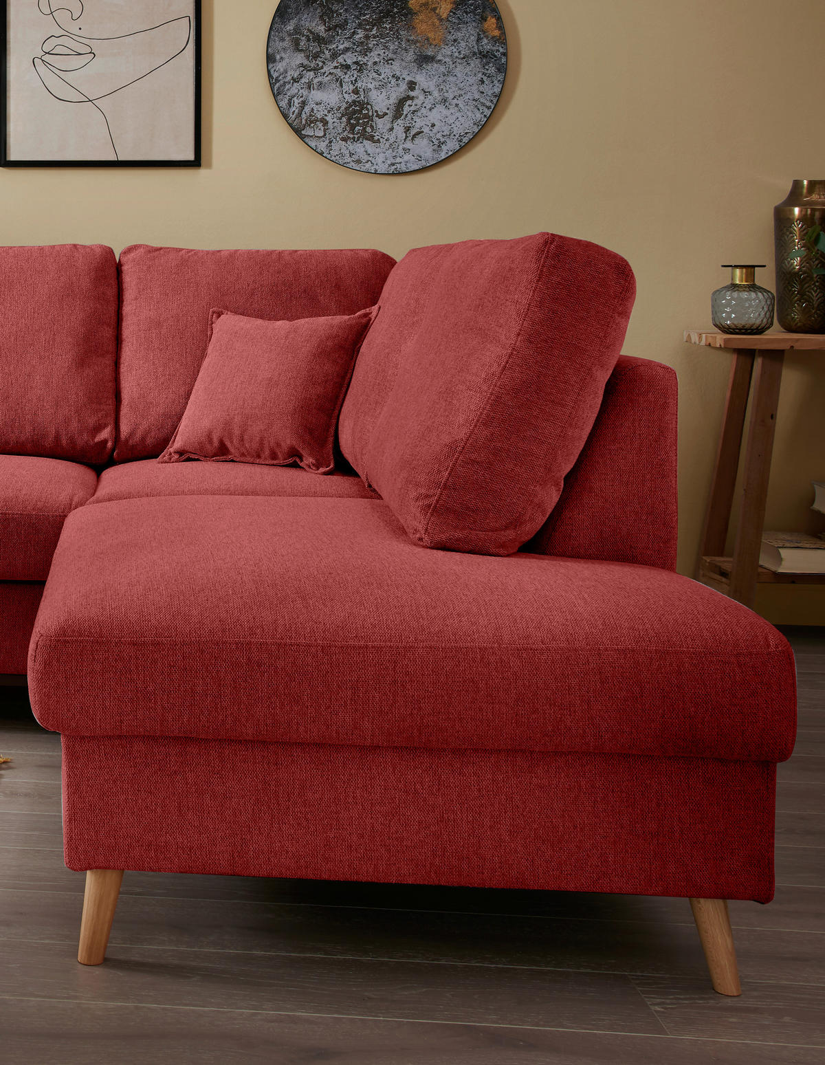 ECKSOFA in Chenille Rot  - Rot/Naturfarben, Modern, Holz/Textil (230/200cm) - Livetastic