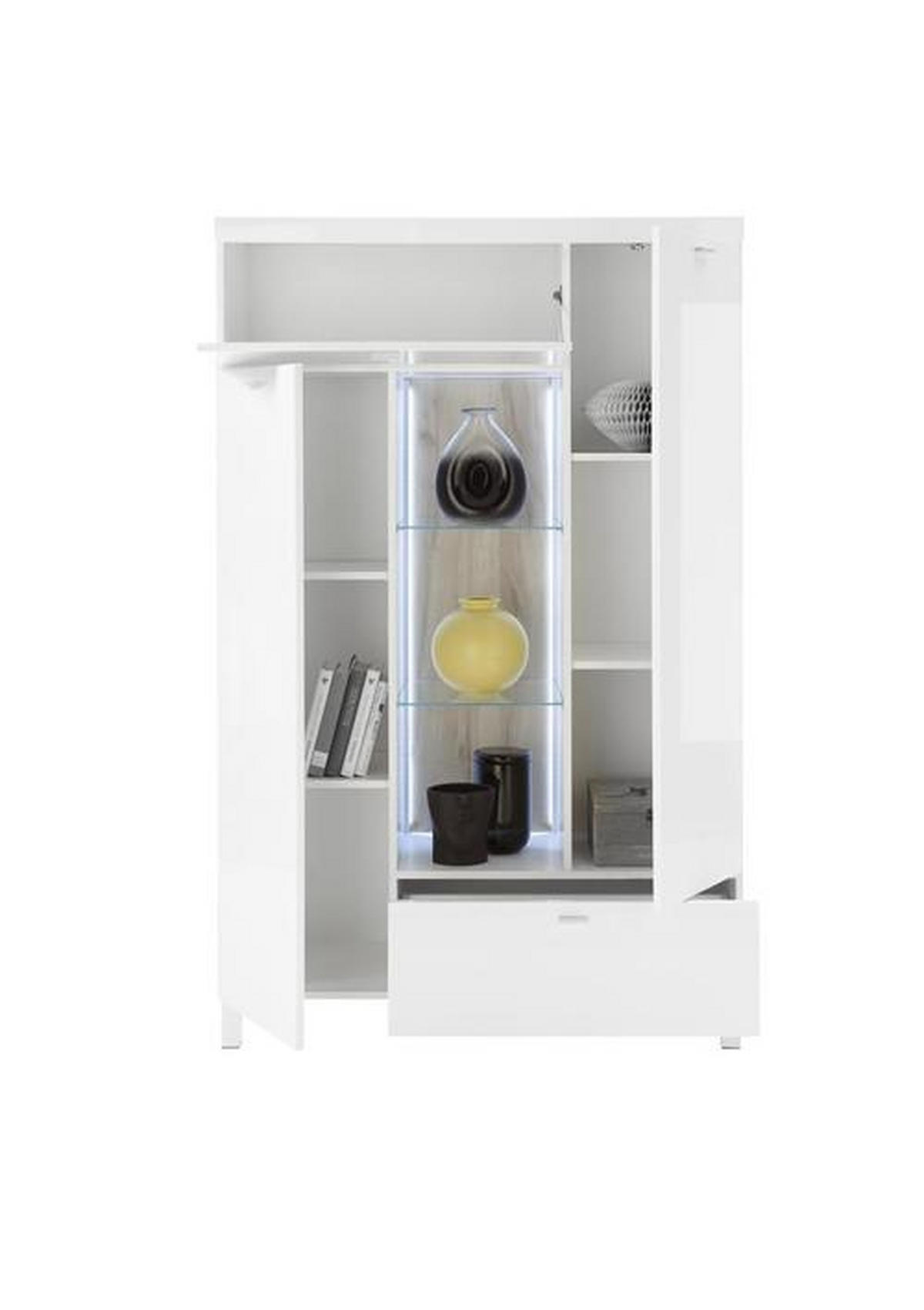 KOMODA, bela  - bela, Moderno, steklo/leseni material (105/165/37cm) - Ti'me