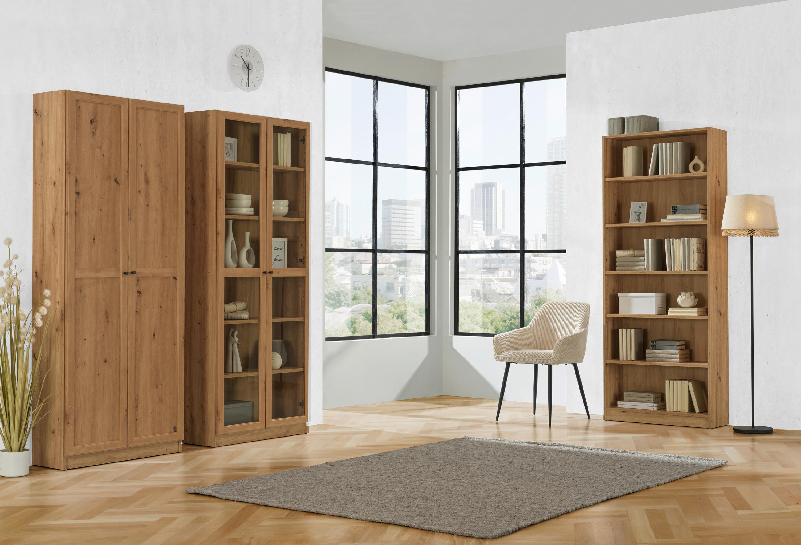 Thumbnail - Carryhome Regal, Eiche Artisan, Holzwerkstoff, 5 Fächer, 80x199.2x28 cm, stehend, Wohnzimmer, Regale, Bücherregale