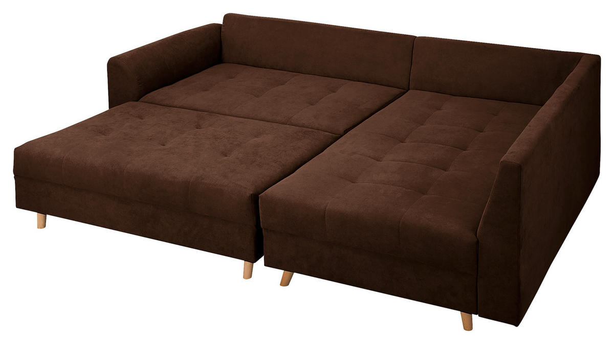 ECKSOFA inkl. Hocker Ariella in Mikrofaser Dunkelbraun  161/231 cm  - Dunkelbraun/Naturfarben, Design, Holz/Textil (161/231cm) - Livetastic