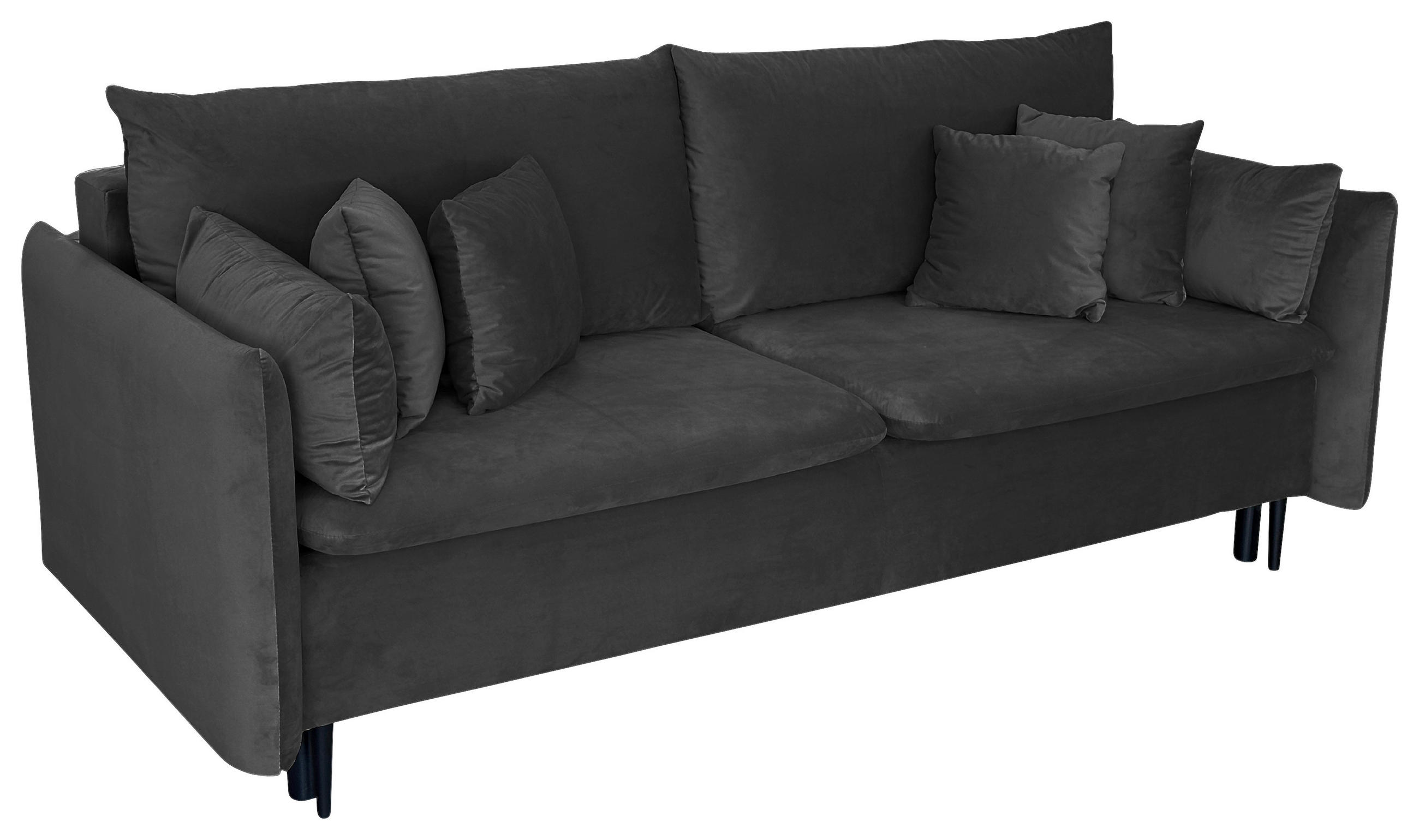 SCHLAFSOFA Velours Grau  - Schwarz/Grau, Design, Holz/Kunststoff (220/96/102cm) - MID.YOU