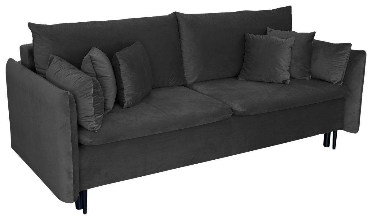 SCHLAFSOFA  mit Liegefunktion Velours Grau  - Schwarz/Grau, Design, Holz/Kunststoff (220/96/102cm) - MID.YOU