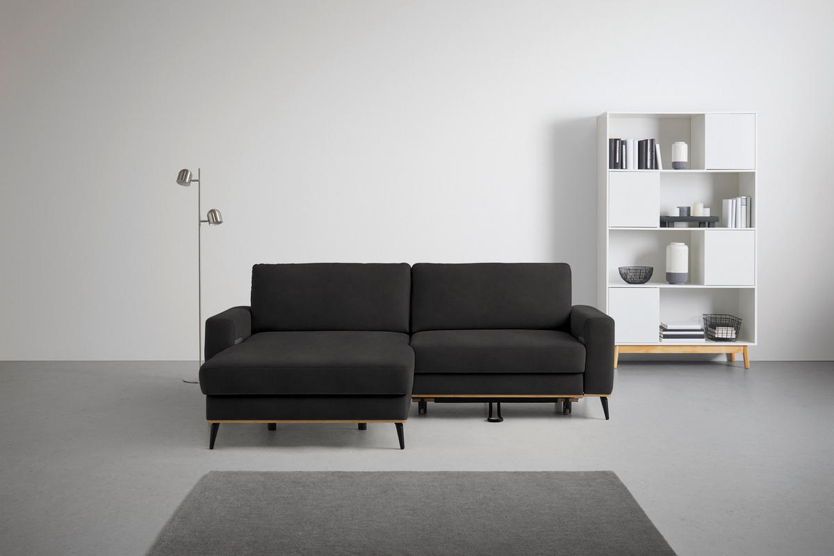 ECKSOFA in Lederlook, Mikrofaser Dunkelgrau  - Dunkelgrau/Schwarz, Konventionell, Holz/Textil (167/234cm) - MID.YOU