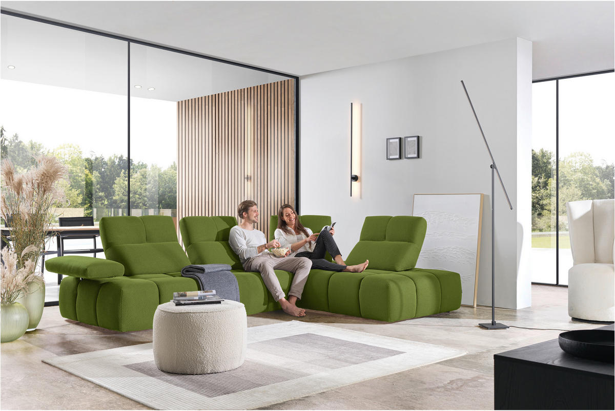ECKSOFA in Struktur Grün  313/233 cm  - Schwarz/Grün, Design, Kunststoff/Textil (313/233cm) - Emilio Belluti
