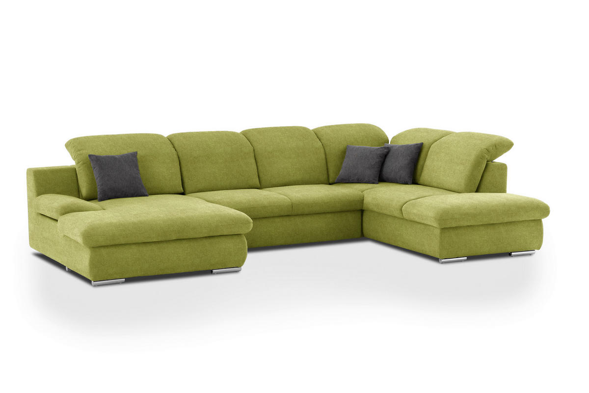 WOHNLANDSCHAFT in Chenille Grün  - Chromfarben/Grün, Design, Textil/Metall (165/353/212cm) - Livetastic