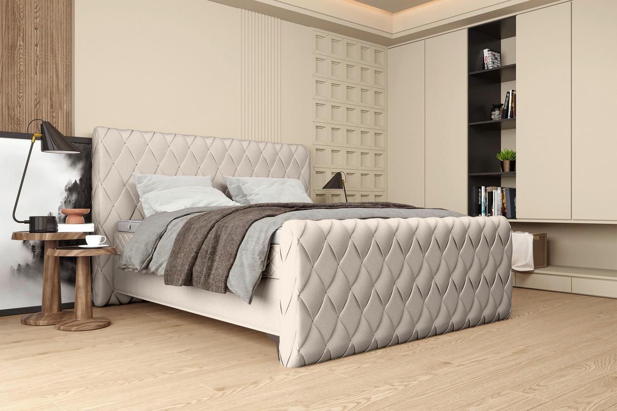 BOXSPRINGBETT 180/200 cm  in Greige  - Greige/Schwarz, Design, Textil/Metall (180/200cm) - Carryhome