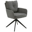 ARMLEHNSTUHL  Sitzfläche 360° drehbar, automatische Rückholfunktion Leinenoptik  - Schwarz/Grau, Design, Textil/Metall (61/90/67cm) - Novel