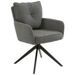 ARMLEHNSTUHL  Sitzfläche 360° drehbar, automatische Rückholfunktion Leinenoptik  - Schwarz/Grau, Design, Textil/Metall (61/90/67cm) - Novel