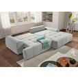 Ecksofa mit Funktion Creme Flachgewebe Zierkissen, Rückenkissen, Bettkasten, Schlaffunktion, Rücken echt, Liegefläche im Originalstoff  - Creme/Schwarz, KONVENTIONELL, Kunststoff/Textil (277/190cm) - Carryhome