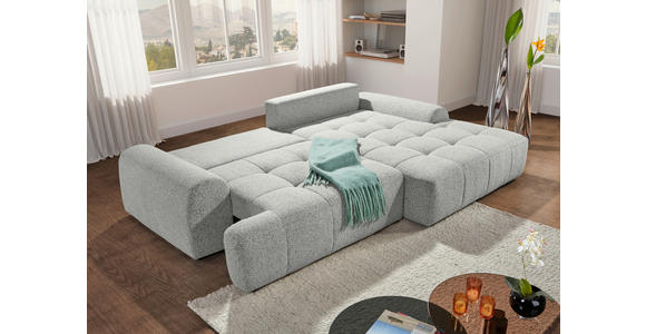 Ecksofa mit Funktion Creme Flachgewebe Zierkissen, Rückenkissen, Bettkasten, Schlaffunktion, Rücken echt, Liegefläche im Originalstoff  - Creme/Schwarz, KONVENTIONELL, Kunststoff/Textil (277/190cm) - Carryhome