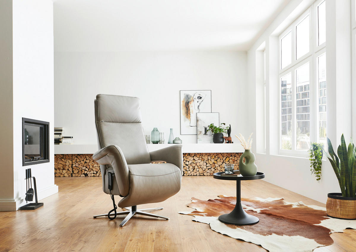 RELAXSESSEL in Leder Grau  - Edelstahlfarben/Grau, Design, Leder/Metall (83/116/87cm) - Valdera