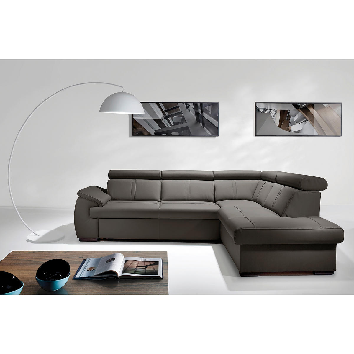 ECKSOFA  in Echtleder Dunkelbraun  - Wengefarben/Dunkelbraun, Design, Leder/Holz (265/211cm) - Livetastic
