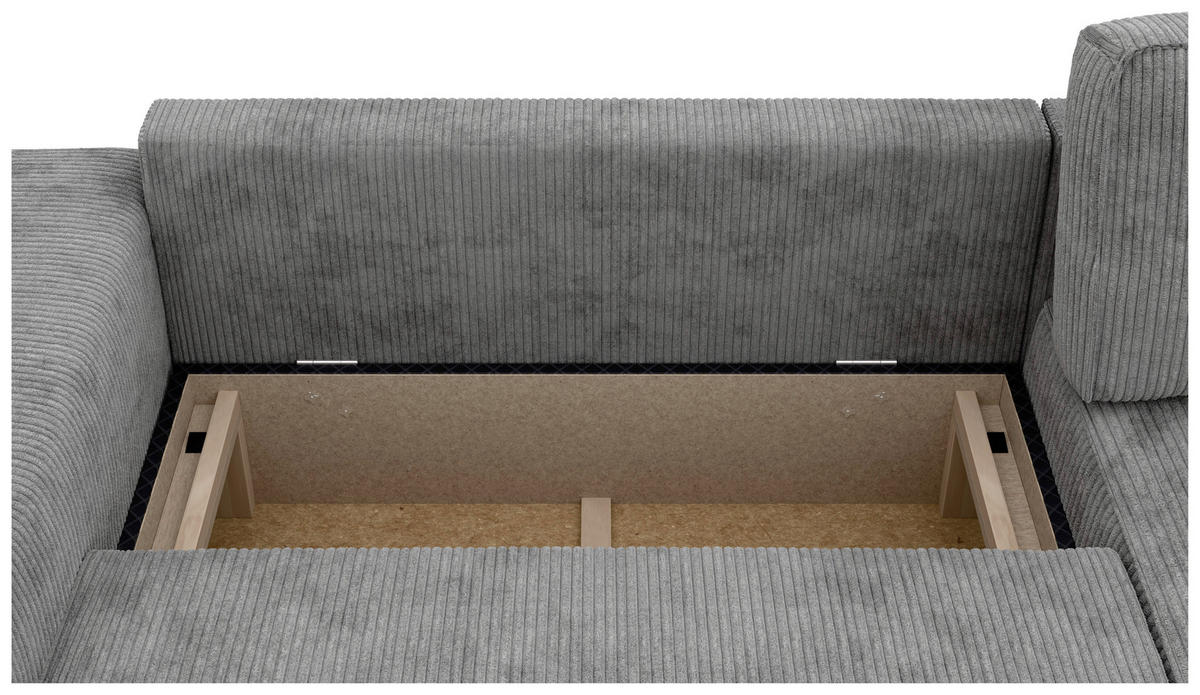 ECKSOFA in Cord Grau  265/164 cm  - Schwarz/Grau, MODERN, Kunststoff/Textil (265/164cm) - Trendmanufaktur