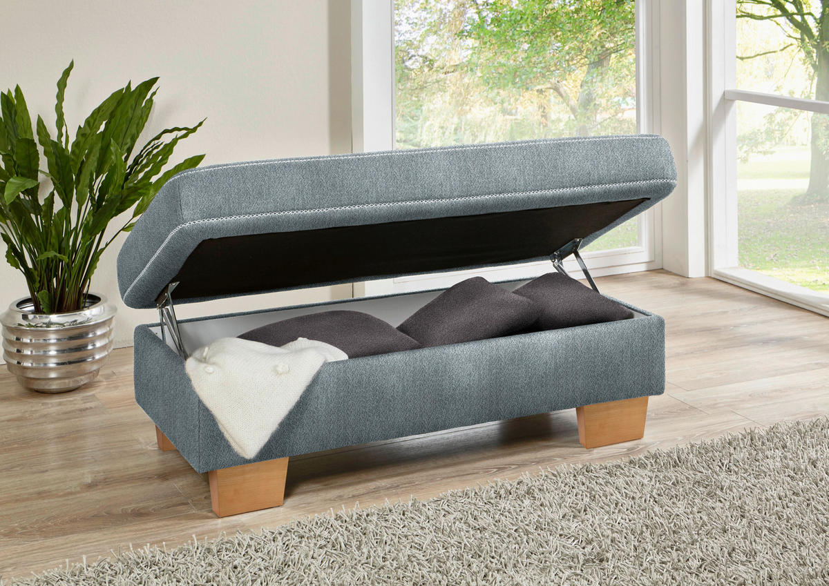 ECKSOFA in Mikrofaser Blaugrau  - Eichefarben/Beige, Natur, Holz/Textil (226/273cm) - Beldomo System