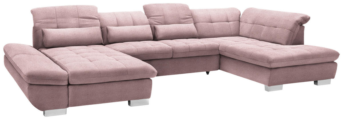 WOHNLANDSCHAFT in Mikrofaser Rosa  - Chromfarben/Rosa, Design, Kunststoff/Textil (204/350/211cm) - Xora
