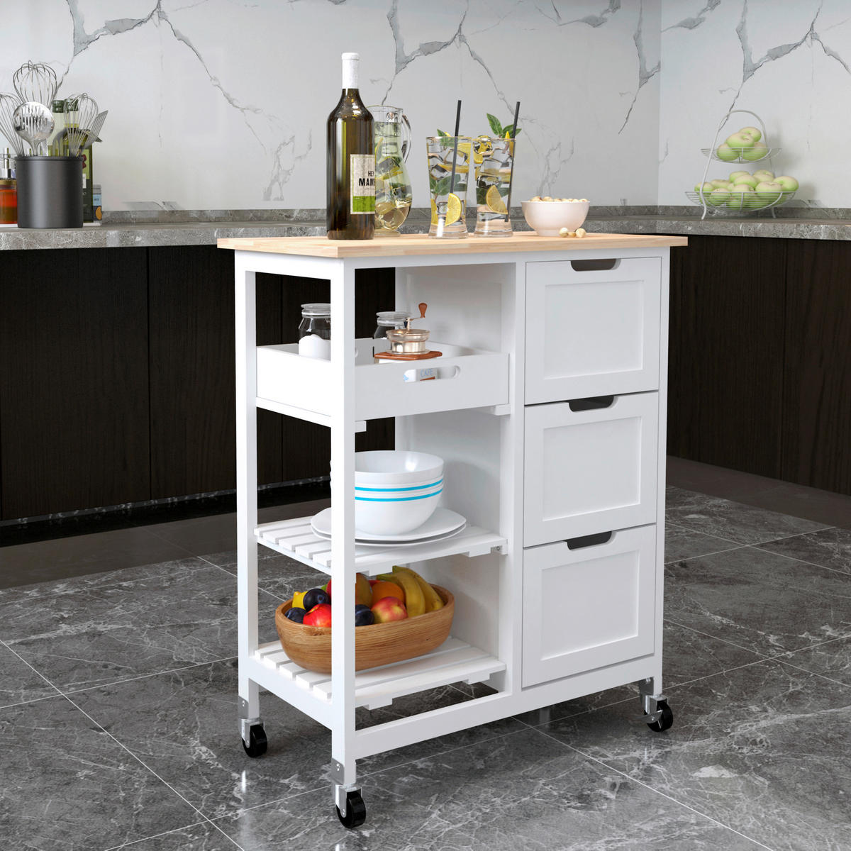 KÜCHENINSEL   in Naturfarben, Weiß  - Weiß/Naturfarben, Basics, Holz/Holzwerkstoff (67/84/37cm) - MID.YOU