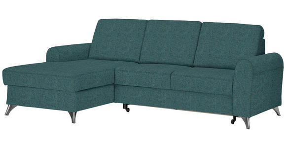 ECKSOFA in Flachgewebe Petrol  - Silberfarben/Petrol, Design, Textil/Metall (167/244cm) - Cantus