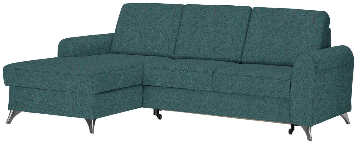 ECKSOFA in Flachgewebe Petrol  - Silberfarben/Petrol, Design, Textil/Metall (167/244cm) - Cantus