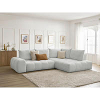 ECKSCHLAFSOFA EVEREST  mit Rücken echt, Armteil links, Armteil rechts Flachgewebe Hellgrau  - Hellgrau/Schwarz, MODERN, Kunststoff/Textil (320/212cm)