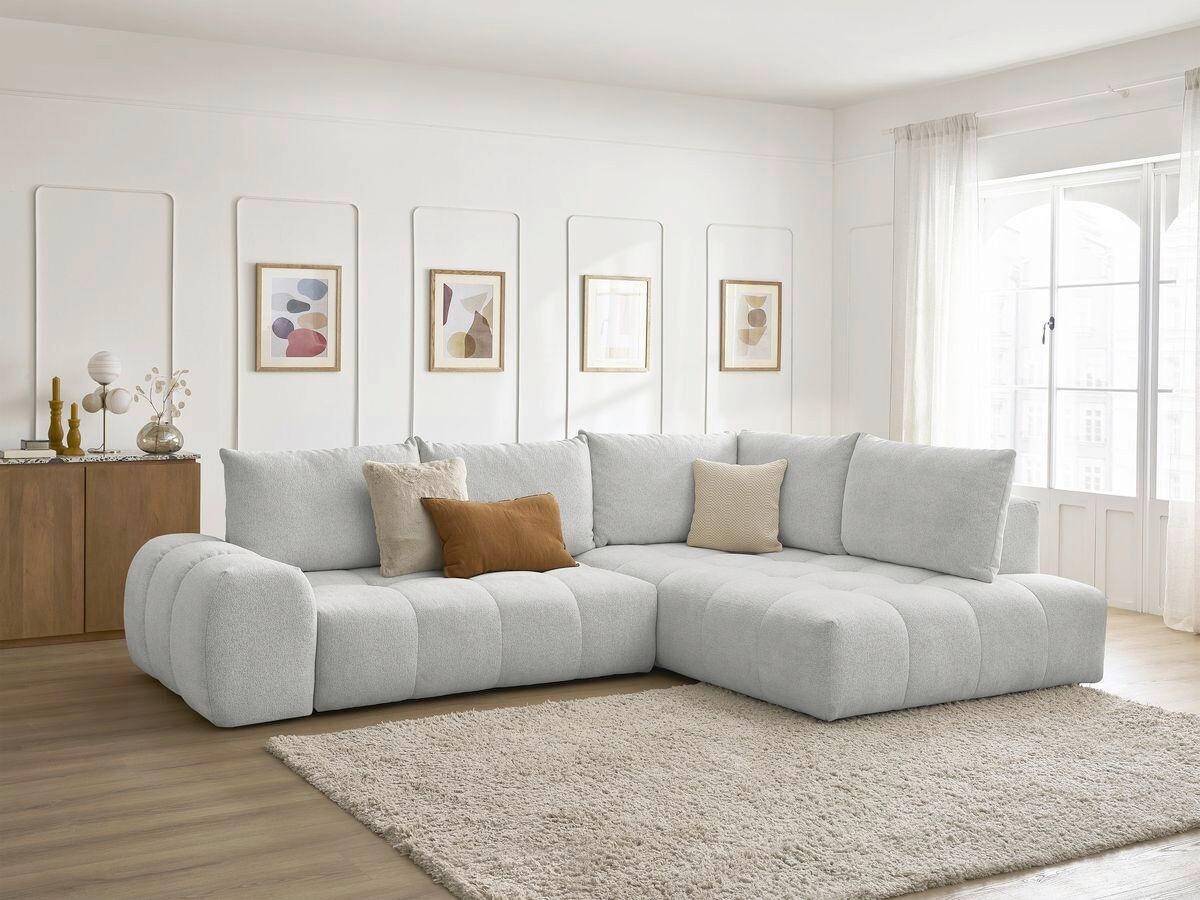 ECKSCHLAFSOFA EVEREST  mit Rücken echt, Armteil links, Armteil rechts Flachgewebe Hellgrau  - Hellgrau/Schwarz, MODERN, Kunststoff/Textil (320/212cm)