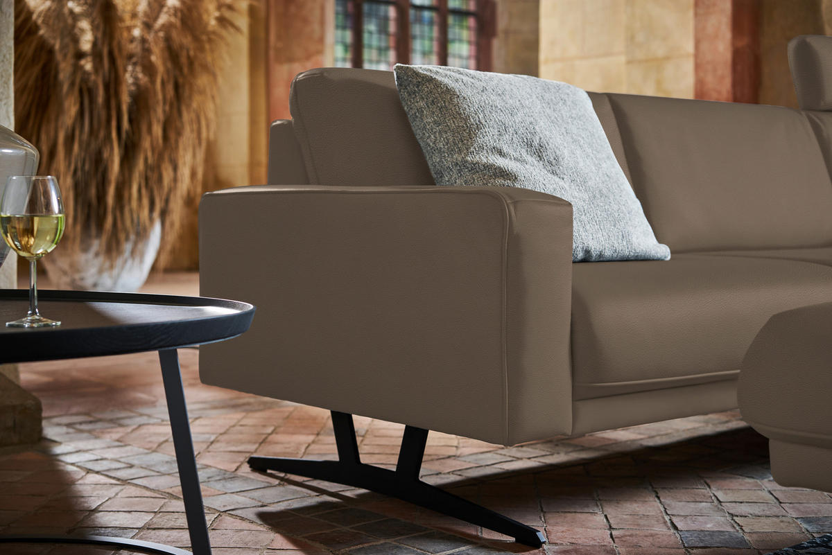 ECKSOFA in Echtleder Greige  - Greige/Anthrazit, Konventionell, Leder/Metall (324/179cm) - Johann Jakob