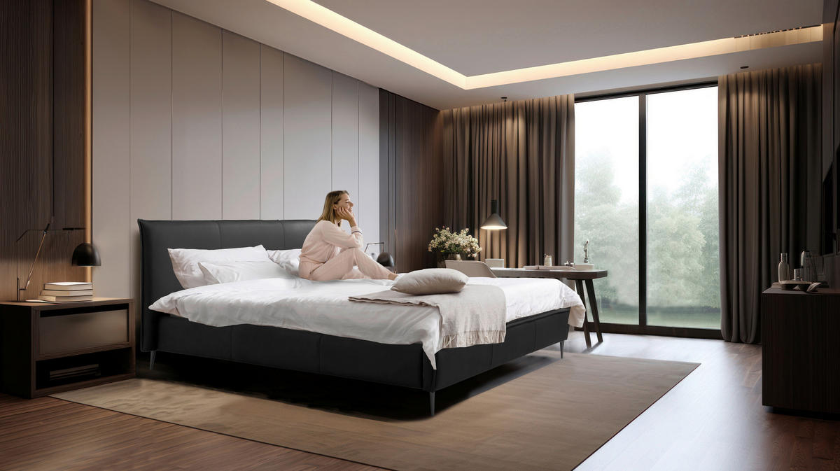 POLSTERBETT 180/200 cm,  in Schwarz, gepolstertes Kopfteil, Lattenrost, Bettkasten,  - Schwarzchrom/Schwarz, KONVENTIONELL, Leder/Holz (180/200cm) - Esposa