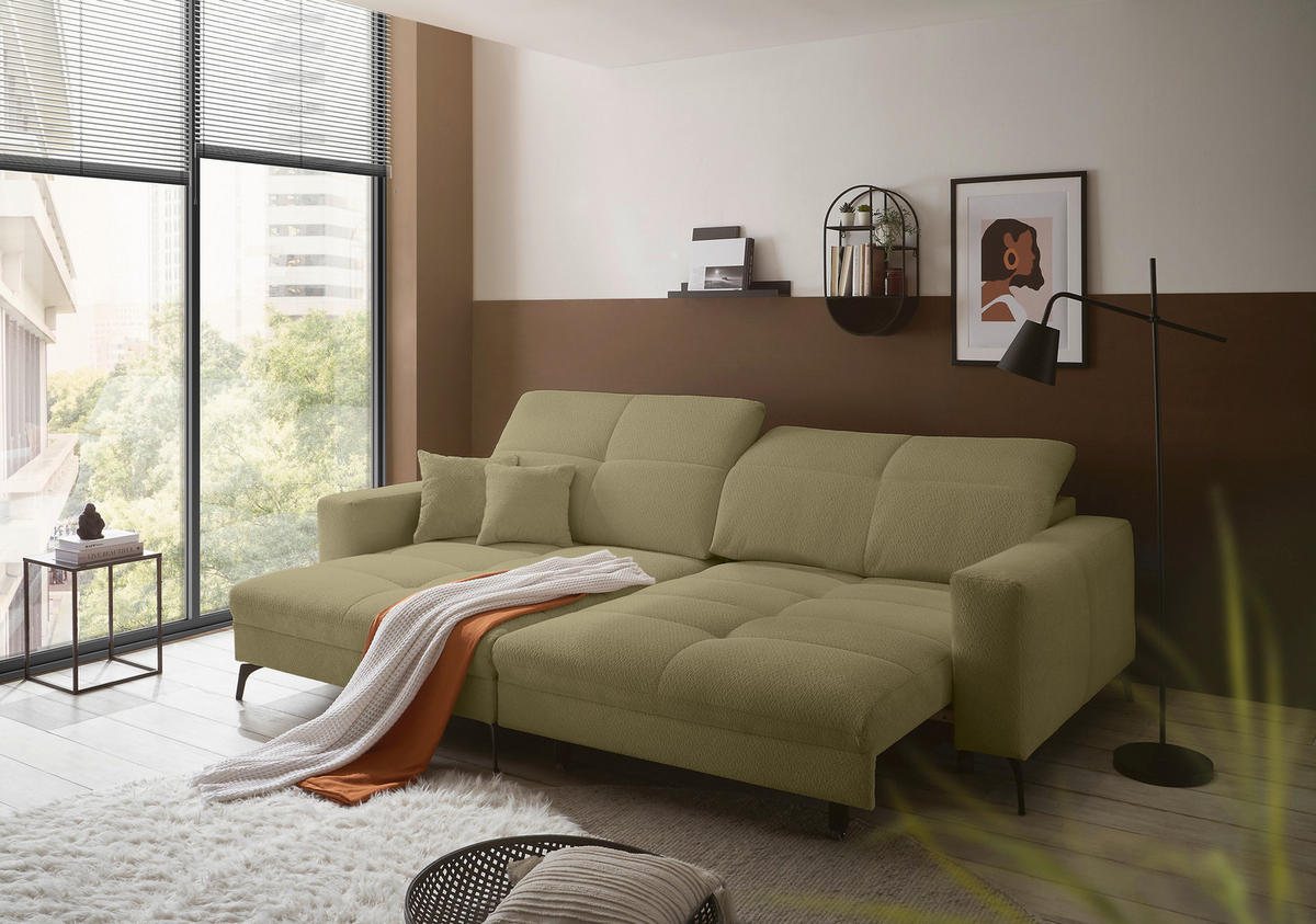 ECKSOFA Olivgrün Webstoff  - Schwarz/Olivgrün, KONVENTIONELL, Textil/Metall (180/285cm) - SetOne by Musterring