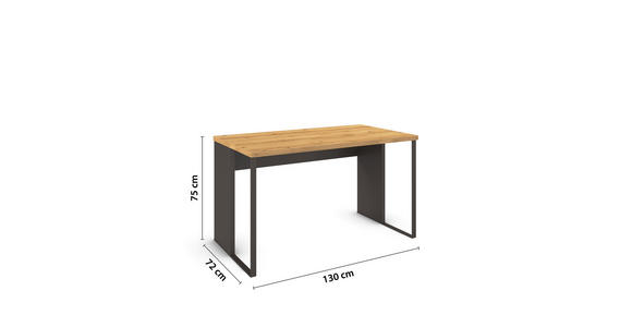 JUGENDSCHREIBTISCH 130/80/75 cm  - Eichefarben/Graphitfarben, KONVENTIONELL, Holzwerkstoff/Metall (130/80/75cm) - Xora