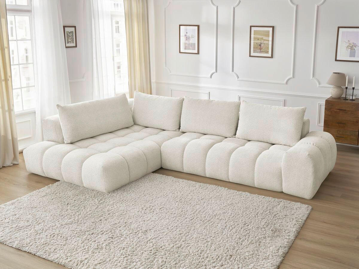 ECKSOFA Ottomane rechts  EVEREST Weiß Flachgewebe  - Schwarz/Weiß, MODERN, Kunststoff/Textil (352/210cm) - Livetastic